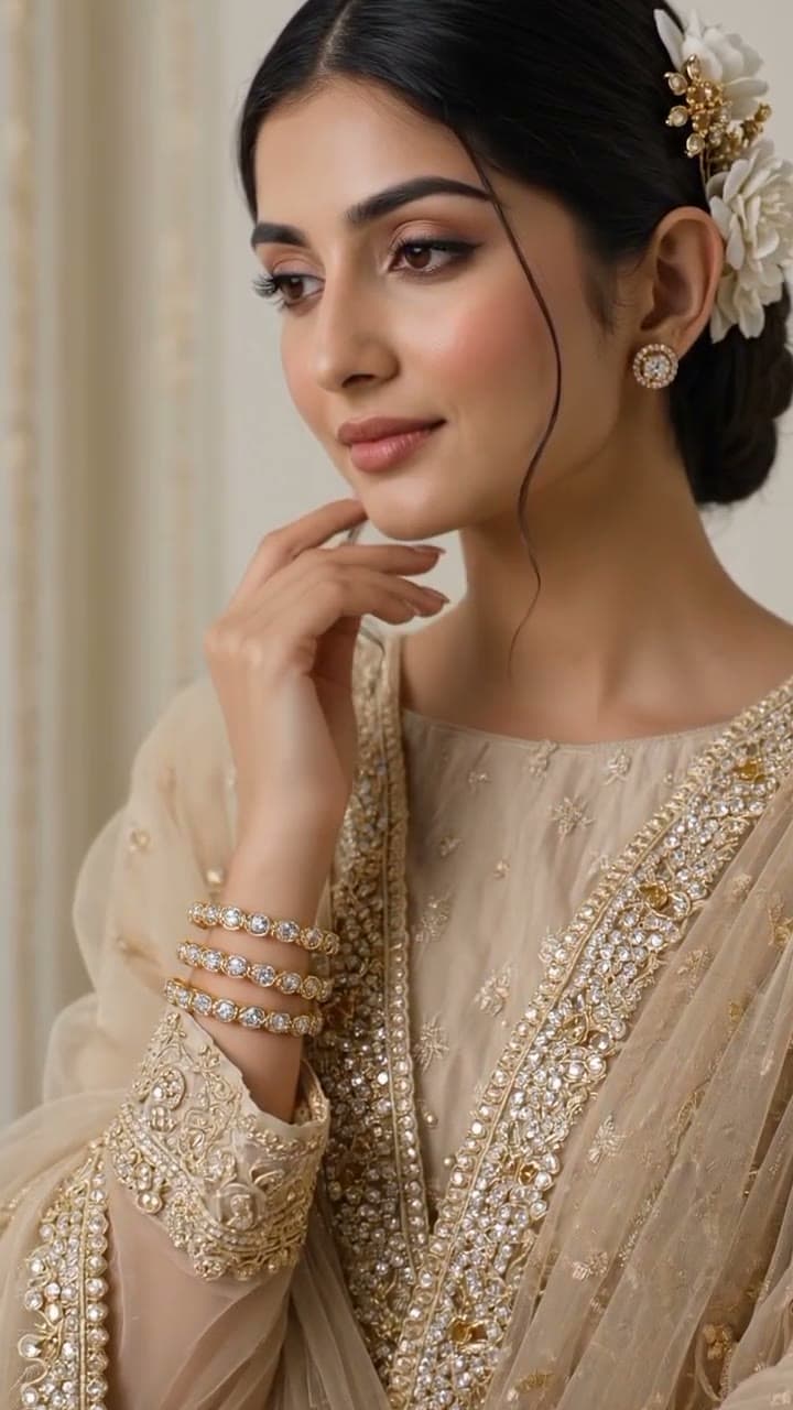 Woman wearing Kangan crystal bangles