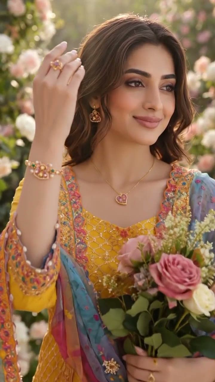 Woman wearing the Kangan heart charm bracelet